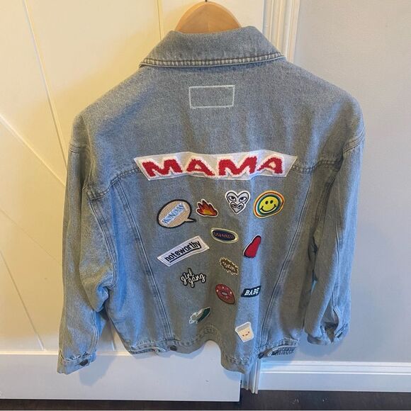 NWOT Revel Mama Patch Denim Jacket - Picture 3 of 4